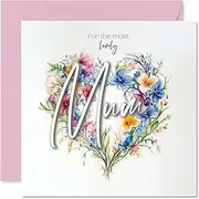 Mum Birthday Card - Heart of Flowers - Happy Birthday Card for Mum from Son Daughter, 145mm Floral Bouquet Greeting Cards