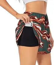 [WURTON] Bacon Pattern Print Exercise Gym Workout Shorts Women's Athletic Shorts Dual-Layered Yoga Running Shorts