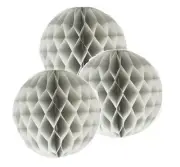 3xLight Gray 4" HoneyComb Round Tissue Paper Lantern Balls Pom Poms Wedding