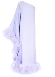 Taller Marmo Balear One-shoulder Feather-trimmed Maxi Dress - Lilac - 46 (UK14 / L) 46 (UK14 / L)