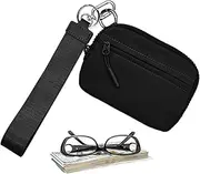 [Generic] Key Ring Wallet for Women, Wrist Bag with Key Fob, Key Ring Purse, Waterproof Nylon Credit Card Case, Compact Card Case with Zip and Hand Strap, black, Siehe Beschreibung, See description