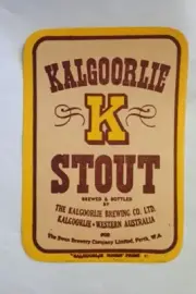 KALGOORLIE STOUT LABEL by KALGOORLIE BREWING c1960s EXCELLENT CONDITION YELLOW K