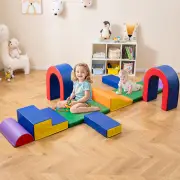 Costway10-Piece Foam Climbing Blocks for Crawling Climbing and Sliding-Multicolour