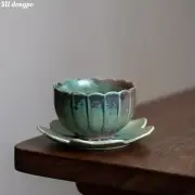 Handmade Kiln Colorful Retro Lotus Cup Tea Cup & Saucer Set New Chinese Style