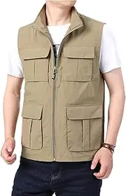 [QtthZZr] Men's Vest Multi-Pocket Casual Gilet Outdoor Climbing Fishing Jacket Sleeveless Multi-Functional Utility Waistcoat