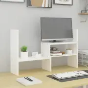 White Monitor Stand Solid Pine Wood Adjustable 39cm to 72cm Desk Organizer