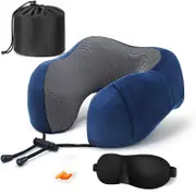 OZNALA Memory Foam Rebound Travel Pillow U-shaped Neck support Headrest Cushion Soft Comfortable Car Flight - Blue