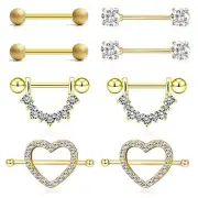 Crystal Tongue Rings - 14G Stainless Steel Matte Body Piercing Bars Ring Sets