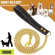 Dog Chain Leash Gold Dog Leash 130CM Gold Stainless Steel Cuban Link Dog Leash