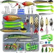 UperUper Fishing Lures Kit Set, Baits Tackle Including Crankbaits, Topwater Lures, Spinnerbaits, Worms, Jigs, Hooks, Tackle Box and More Fishing Gear Lures for Bass Trout