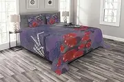 Ambesonne Skull Bedspread, Skeleton in Love Throw Out Puke of Hearts Deadly Romantic Gesture Artwork, Decorative Quilted 3 Piece Coverlet Set with 2 Pillow Shams, King Size, Grey Red and Purple