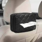 Milifox Car Tissue Holder Black - PU Leather Backseat Tissue Holder, Sun Visor Napkin Box for Cars Interior, Black Car Napkin Hanging Visor Box