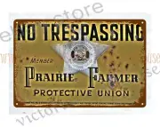 no trespassing prairie farmer protective union metal tin sign poster bar pub