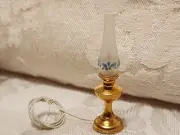 1:12 dollhouse miniatures Clare-bell Brass Hurricane Lamp Painted Shade