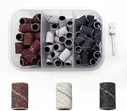Sanding Bands for Nail Drill, Brown 80 Grit, White 120 Grit, Black 180 Grit Fine Nail Sanding Bands, 75pcs with 1pcs 3/32'' Mandrels Bits, Nails File for Manicure Pedicure