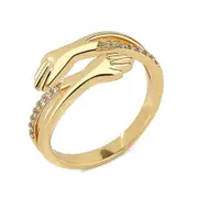 Couple Love Hug Ring Diamond Simple Hands Embrace Oning Adjustable Ring Gold A