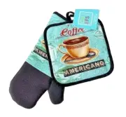 Atelier Coffee Americano Oven Mitt Potholder Cup Saucer Blue Black Silicone Grip