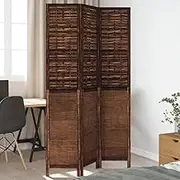 Room Divider 3 Panels Dark Brown Solid Wood Paulownia,Room Dividers-358703