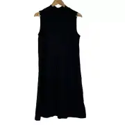 Eileen Fisher NWT Mock Neck Drawstring Tie Waist Dress Black Size S Sleeveless