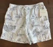 Cynthia Rowley Shorts XL 100% Linen Bermuda White Sailboat Print