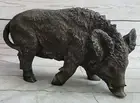 Vintage Art Deco Bronze Wild Boar Hog Pig SIGNED Wildlife Sculpture Statue Sale