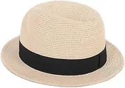 [CaySep] Straw-Sun-Hat Fedora Hat Short Brim Trilby-Hat Jazz Hat for Men Women