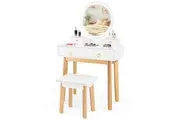 Giantex Vanity Table Set w/ LED Lighted Mirror Makeup Dressing Table 3 Color Lighting Modes Makeup Desk Dresser Set White