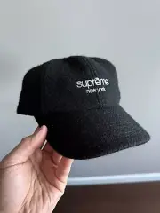 Brand New Supreme NY Harris Tweed Wool 6 Panel Cap. Strap Back Black