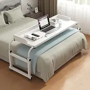 GLDDFDG Overbed Table with Wheels, Over Bed Desk Queen Size Mobile Computer Desk w/Adjustable Height & Length, Standing Workstation Laptop Cart, Nursing Table for Home/Hospital (White, 47")