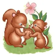 Spring Squirrel Chipmunk Acorn 3 pcs 3-3/4" X 3-1/2" Waterslide Ceramic Decal