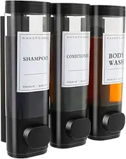 No Drill Shower Soap and Shampoo Dispenser - 3 Chamber Wall Mounted for Bathroom (Black)