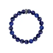 King Baby Studio 10mm Lapis Beaded Bracelet with Logo Ring in Silver at Nordstrom, Size Medium
