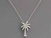 1.54Ct Round Cut Lab Created Diamond Palm Tree Pendant 14k White Gold Plated