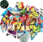 ROROUP 50PCS Luminous Butterfly Stakes, 25cm Glow in The Dark Waterproof Decorations, Bulk 3D Garden Outdoor Ornaments, Plastic Stakes for Yard Plant Pot Flower Bed