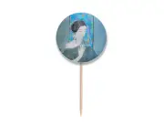 Blue Beauty White Yarn Chinese Painting Toothpick Flags Round Labels Party Decoration