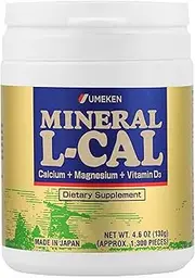 Umeken Mineral L Cal, 2 Month Supply- Calcium Enriched with Magnesium, Vitamin D3 and Minerals. Water Soluble and Fast Absorbing. 1300 Balls. Small Bottle. Made in Japan.