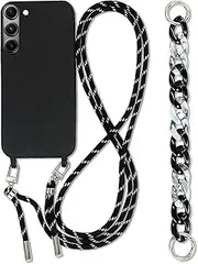 Galful Samsung Galaxy S24, Mobile Phone Lanyard Case with Strap, Necklace Case with Cord Nylon Shoulder Strap, Silicone Protective Case for Hanging, Shockproof, Black