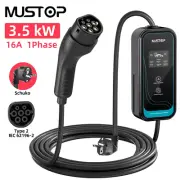 EV Portable Charger Type 2 Type 1 GBT Plug 8A-16A 1 Phase EVSE 3.5KW 3.5M Wallbo