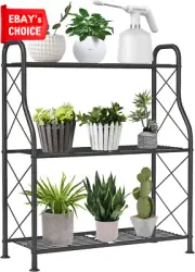 3-Tier Metal Corner Plant Stand Shelf Indoor Outdoor Garden Black