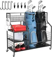 Lhysn Golf Bag Storage, Golf Club Holder, Bag Organizer Rack, for Garage Extra Large Sports Equipment Organizer Stand, Fits for 2 Bags, Outdoor Toy Storage (Not with side pockets)