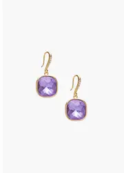 [Taking Shape] Taking Shape Square Jewel Drop Earrings in Amethyst - Women's Accessories Amethyst