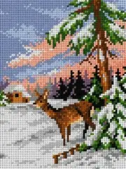 "Winter Landscape with Roe Deer" Printed Canvas or Thread Kit for Tapestry 2077