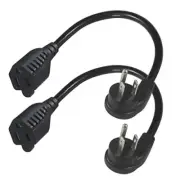 2 PCS Short Flat Plug Extension Cord 1 Foot- Low Profile Angle Flat Plug Ground