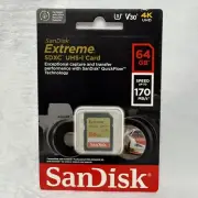 SanDisk 64GB Extreme SDXC 170MB/S U3 V30 4K SD Class 10 Memory Card SDSDXV2-064G