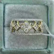 1.60Ct Round Cut Moissanite Clover Engagement Ring 14K Two Tone Gold Plated