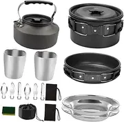 BRIGHTFUFU Alloy Camping Cookware Set 4-Piece BBQ Cooking Utensils Dinner Set for Grill Tableware for Camping Hiking Backpacking