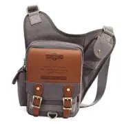 Mens Vintage Canvas Shoulder Messenger Bag Chest Leather Patchwork Gray