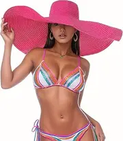 [TOLASTO] 31.5 inches Women Oversized Beach Hat,Large Wide Brim Floppy Sun Hats Big Foldable Straw Hat Outdoor UV Protection Summer