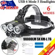 90000LM 5 Light 6Mode Headlight Torch Rechargeable Flashlight Work light NE