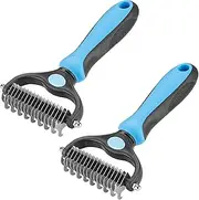 2 PCS Professional Dog Cat Grooming Brush, Double-Sided Pet Shedding Grooming Tool, Dematting Comb for Effective Hair Removal, Undercoat Rake Comb for Deshedding, Mats, Tangles Removing (Blue)